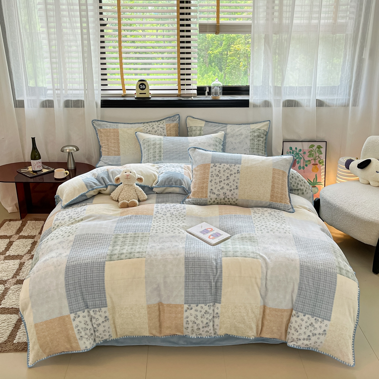 91家纺网 家纺一手货源 找家纺 如一 2025高克重牛奶绒印花三角针工艺四件套 花期