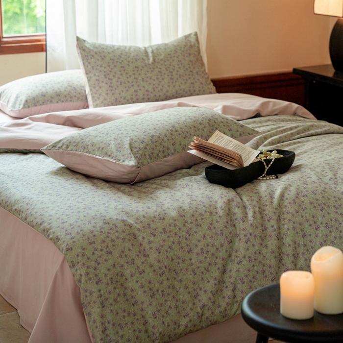 91家纺网 家纺一手货源 找家纺 眷恋家纺 2025新款全棉贡缎磨毛数码印花四件套 珑葵-绿