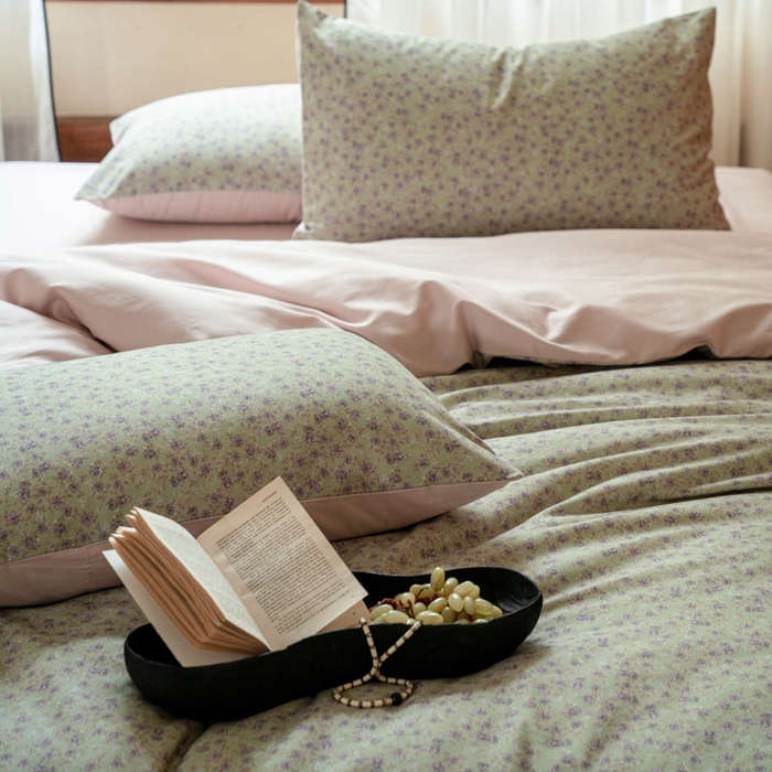 91家纺网 家纺一手货源 找家纺 眷恋家纺 2025新款全棉贡缎磨毛数码印花四件套 珑葵-绿