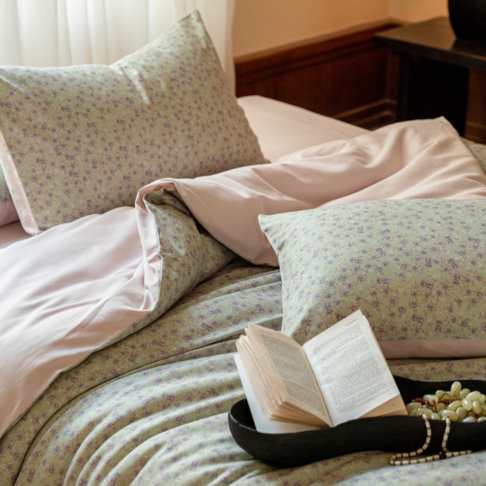 91家纺网 家纺一手货源 找家纺 眷恋家纺 2025新款全棉贡缎磨毛数码印花四件套 珑葵-绿