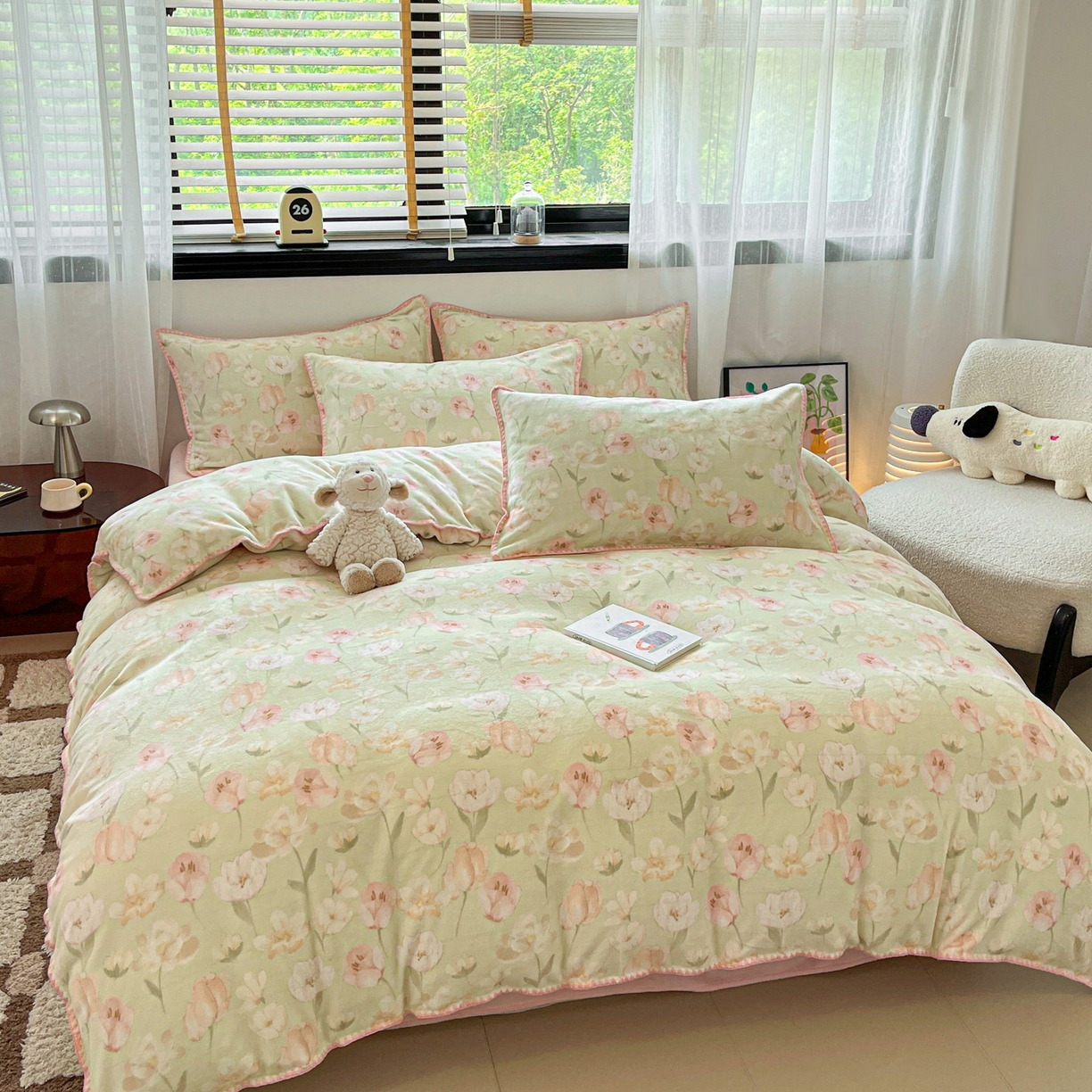 91家纺网 家纺一手货源 找家纺 如一 2025高克重牛奶绒印花三角针工艺四件套 清欢