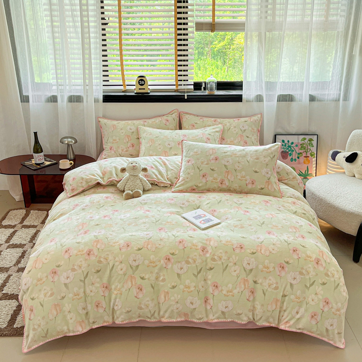 91家纺网 家纺一手货源 找家纺 如一 2025高克重牛奶绒印花三角针工艺四件套 清欢