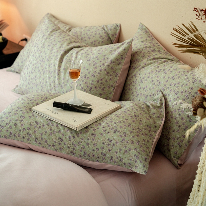 91家纺网 家纺一手货源 找家纺 眷恋家纺 2025新款全棉贡缎磨毛数码印花四件套 珑葵-绿