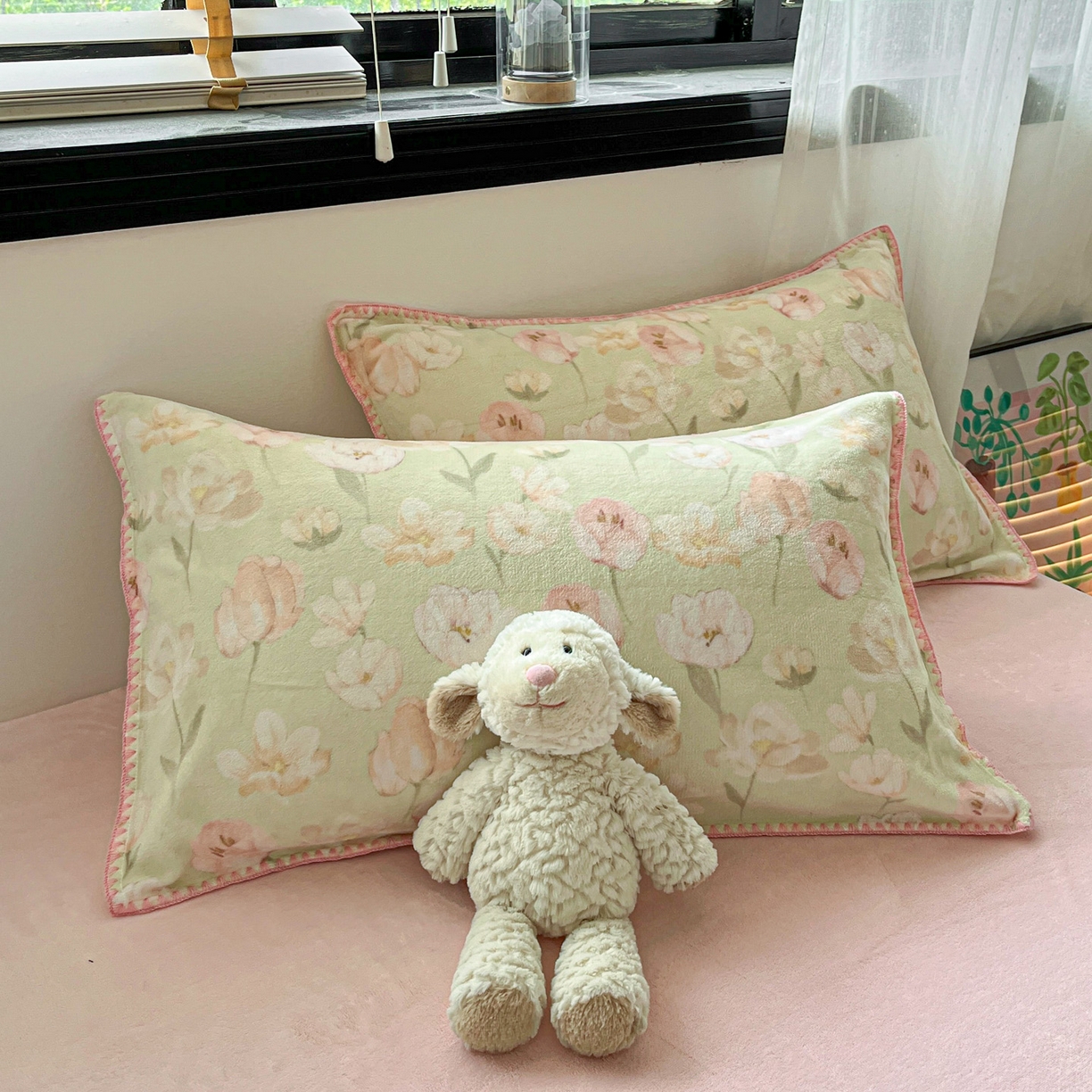 91家纺网 家纺一手货源 找家纺 如一 2025高克重牛奶绒印花三角针工艺四件套 清欢