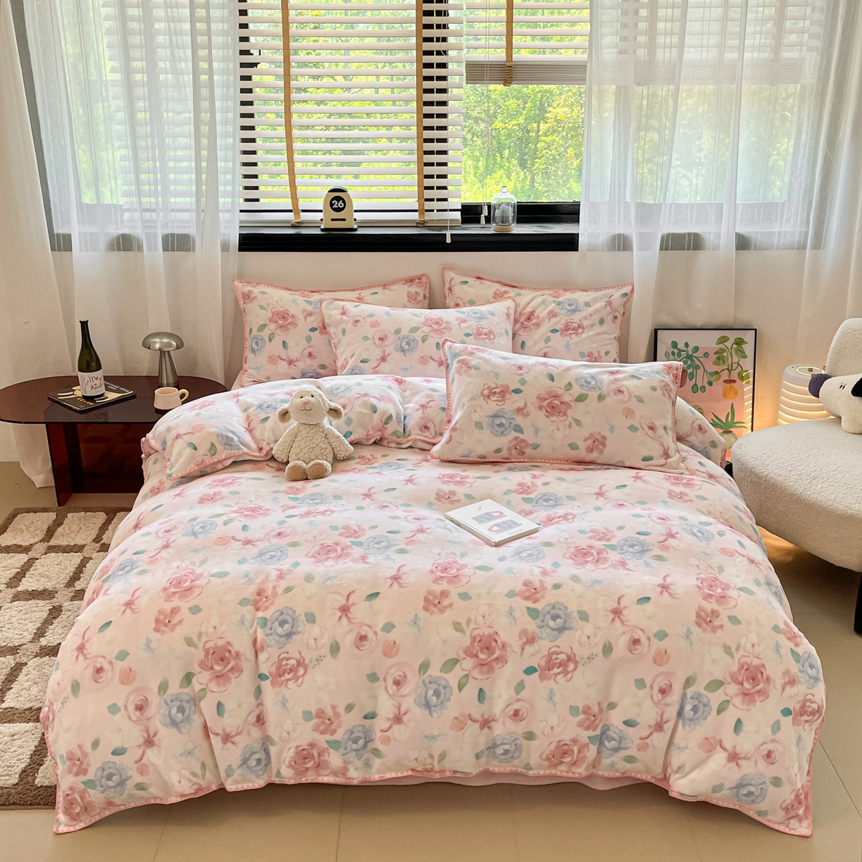 91家纺网 家纺一手货源 找家纺 如一 2025高克重牛奶绒印花三角针工艺四件套 薇朵