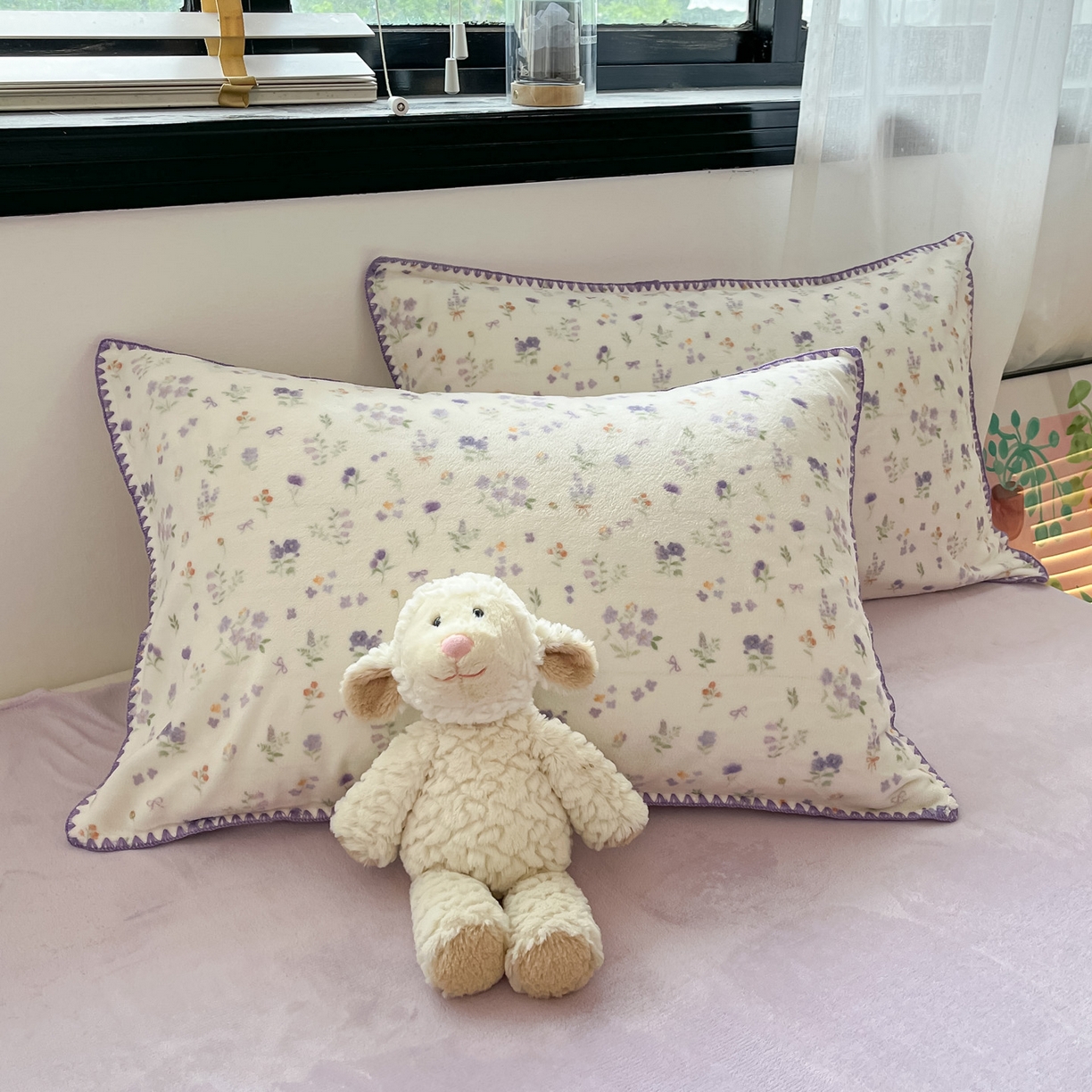 91家纺网 家纺一手货源 找家纺 如一 2025高克重牛奶绒印花三角针工艺四件套 芽青