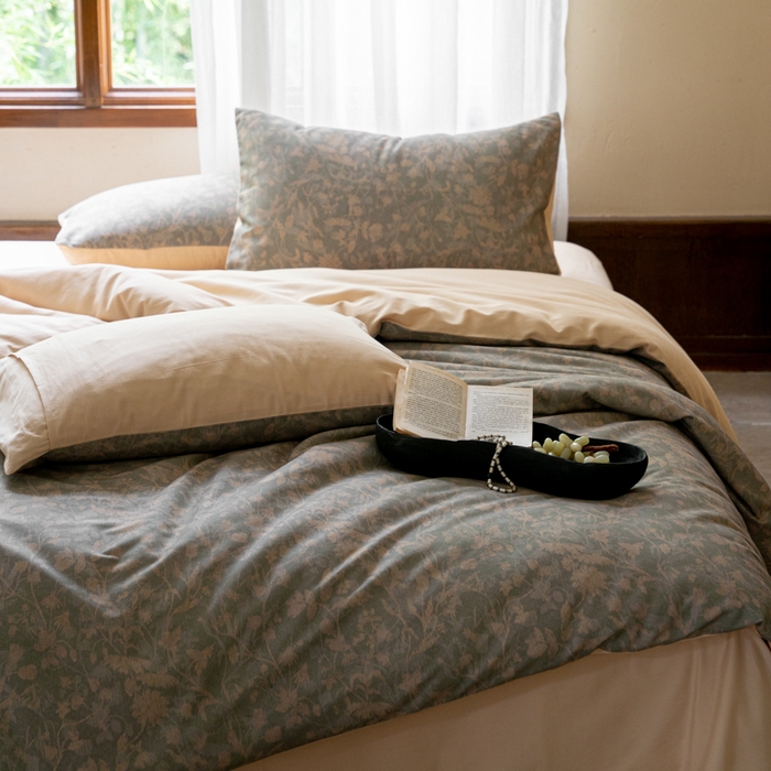 91家纺网 家纺一手货源 找家纺 眷恋家纺 2025新款全棉贡缎磨毛数码印花四件套 莳萝-绿