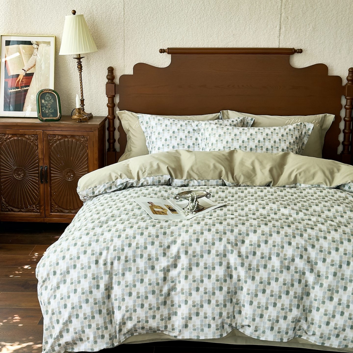 91家纺网 家纺一手货源 找家纺 由丽家纺 2025新款亲肤全棉纯棉磨毛印加绣四件套 随感-绿