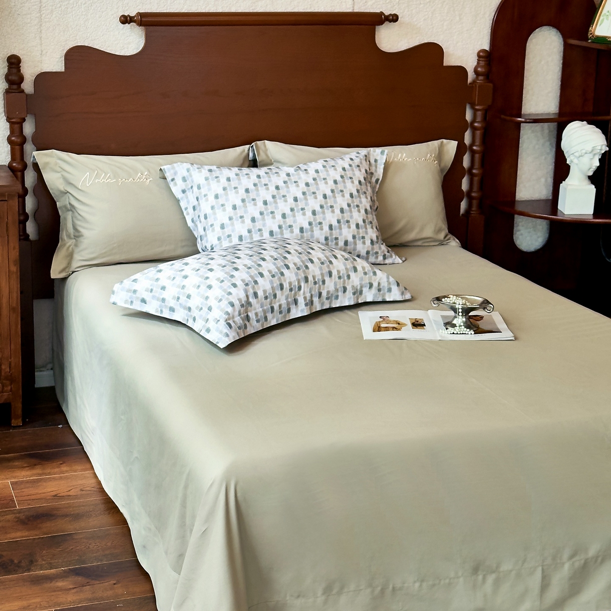 91家纺网 家纺一手货源 找家纺 由丽家纺 2025新款亲肤全棉纯棉磨毛印加绣四件套 随感-绿