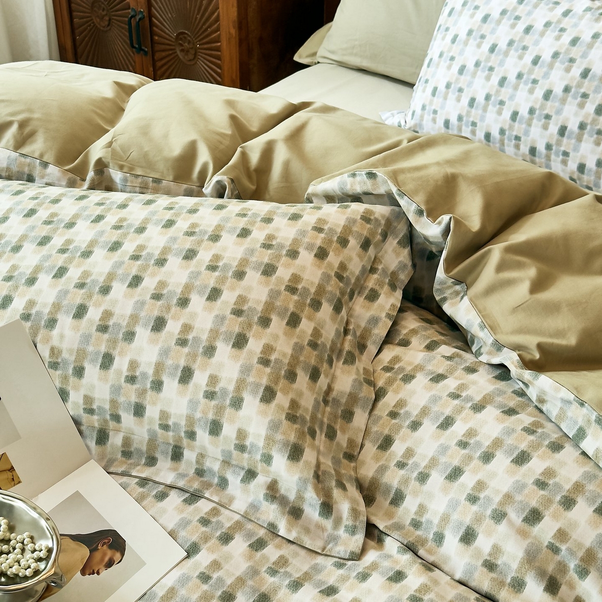 91家纺网 家纺一手货源 找家纺 由丽家纺 2025新款亲肤全棉纯棉磨毛印加绣四件套 随感-绿