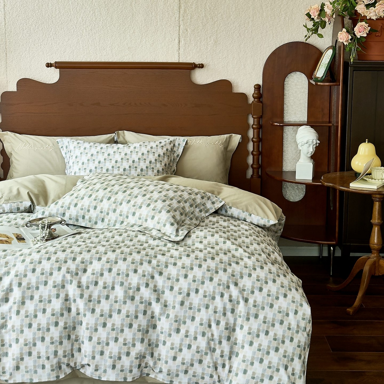 91家纺网 家纺一手货源 找家纺 由丽家纺 2025新款亲肤全棉纯棉磨毛印加绣四件套 随感-绿