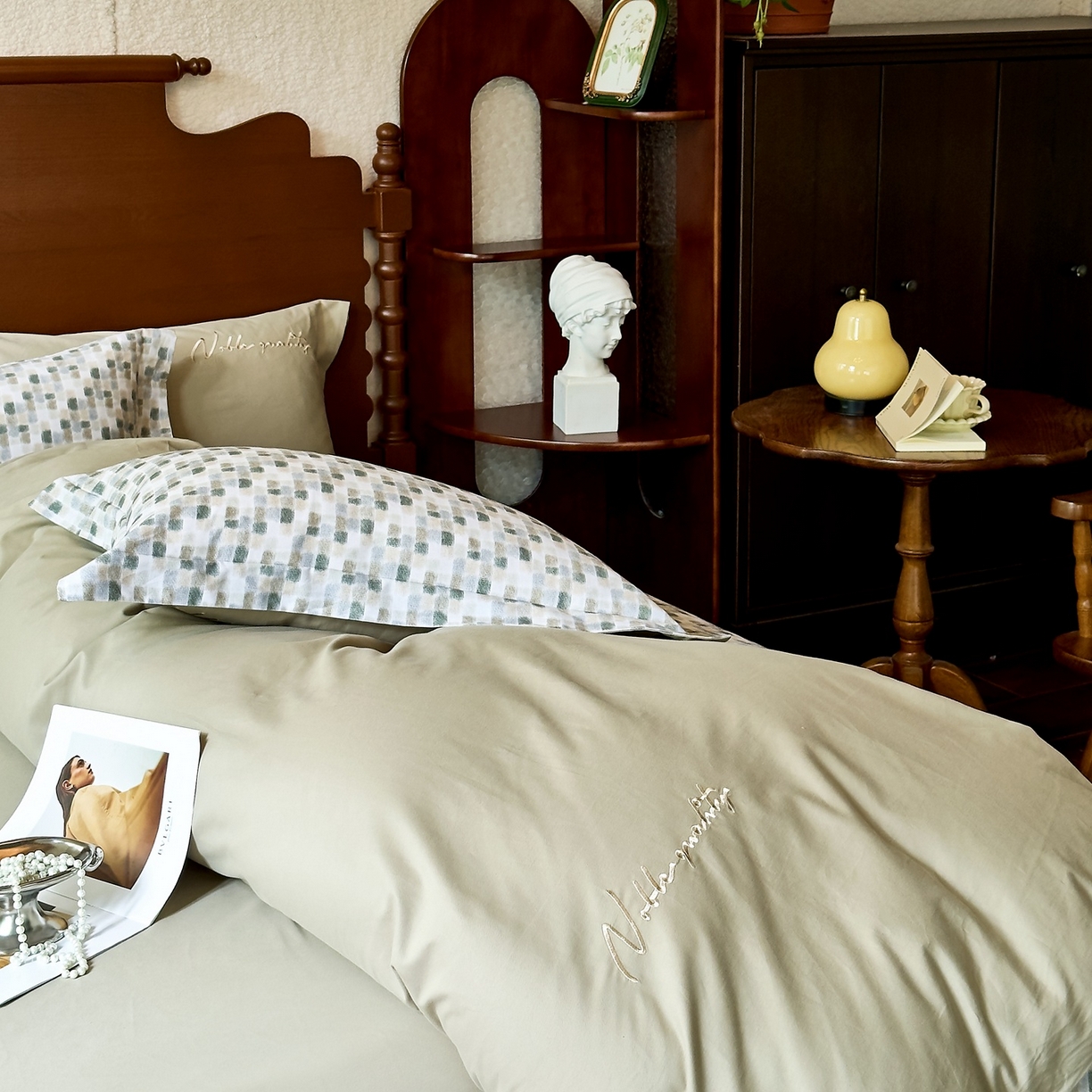 91家纺网 家纺一手货源 找家纺 由丽家纺 2025新款亲肤全棉纯棉磨毛印加绣四件套 随感-绿