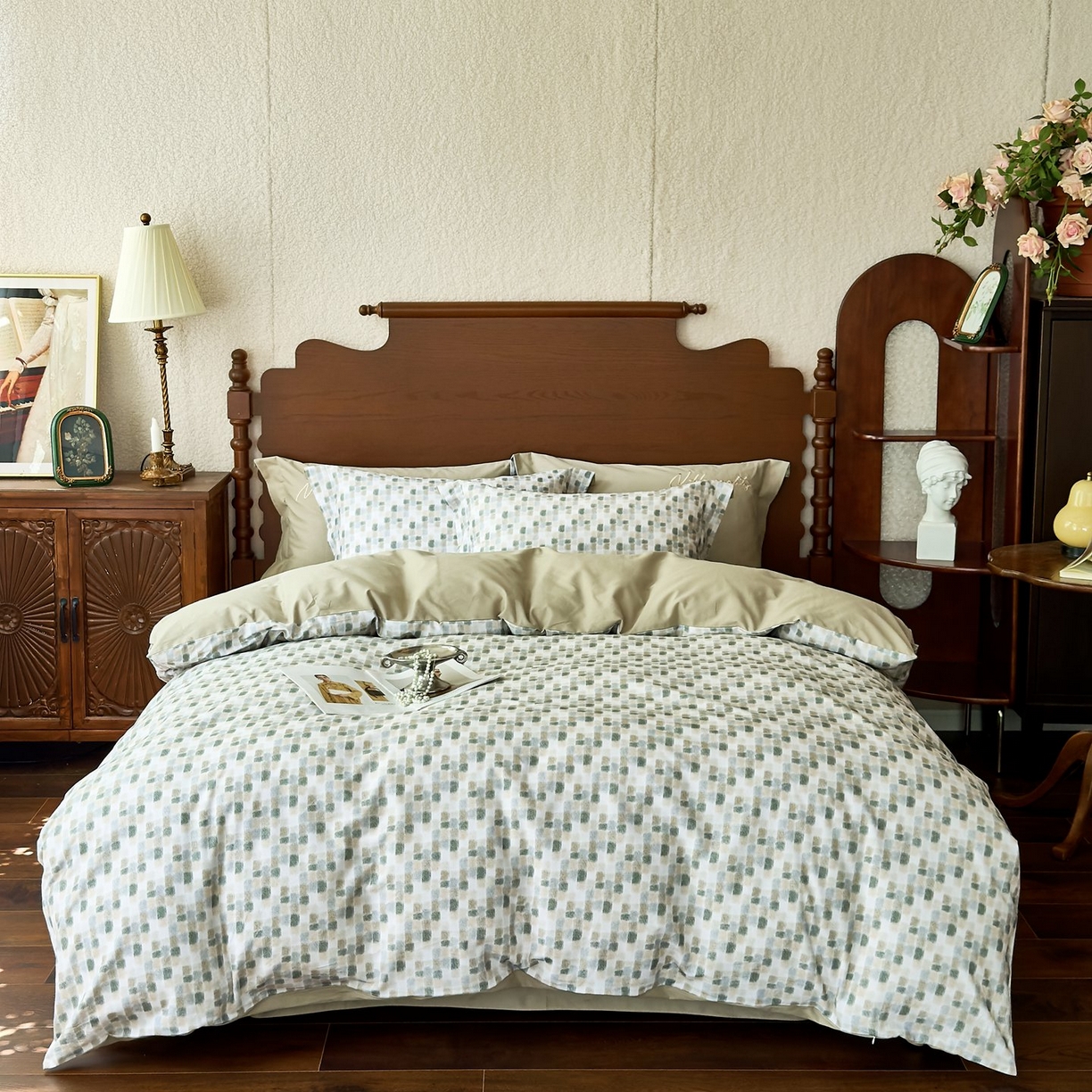 91家纺网 家纺一手货源 找家纺 由丽家纺 2025新款亲肤全棉纯棉磨毛印加绣四件套 随感-绿