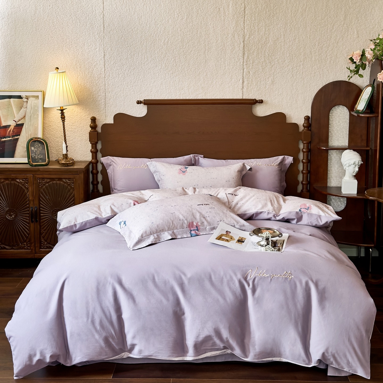 91家纺网 家纺一手货源 找家纺 由丽家纺 2025新款亲肤全棉纯棉磨毛印加绣四件套 幸福熊-米