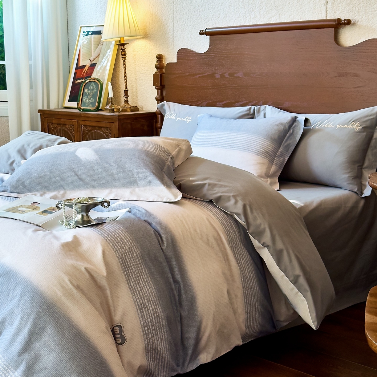 由丽家纺 2025新款亲肤全棉纯棉磨毛印加绣四件套 悠颂-灰