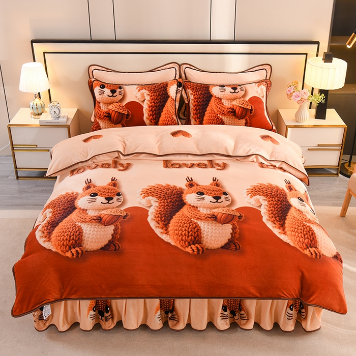 91家纺网 家纺一手货源 找家纺 雨洋2025新款加厚保暖8.5斤牛奶绒金貂婴儿绒四件套 三只松鼠