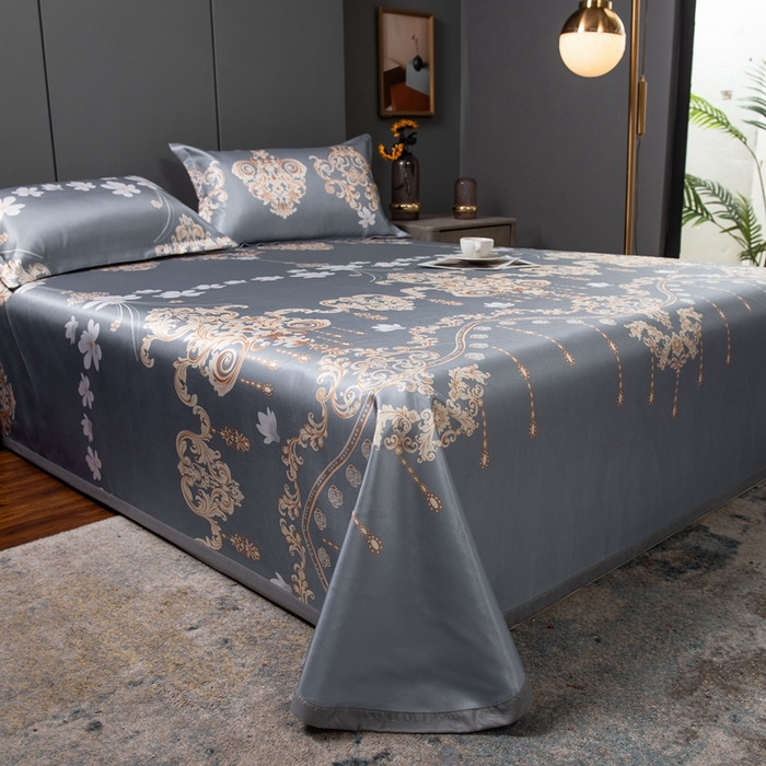 91家纺网 家纺一手货源 找家纺 梵克保罗 2025新款冰丝凉席床单款凉席三件套 落英缤纷-灰