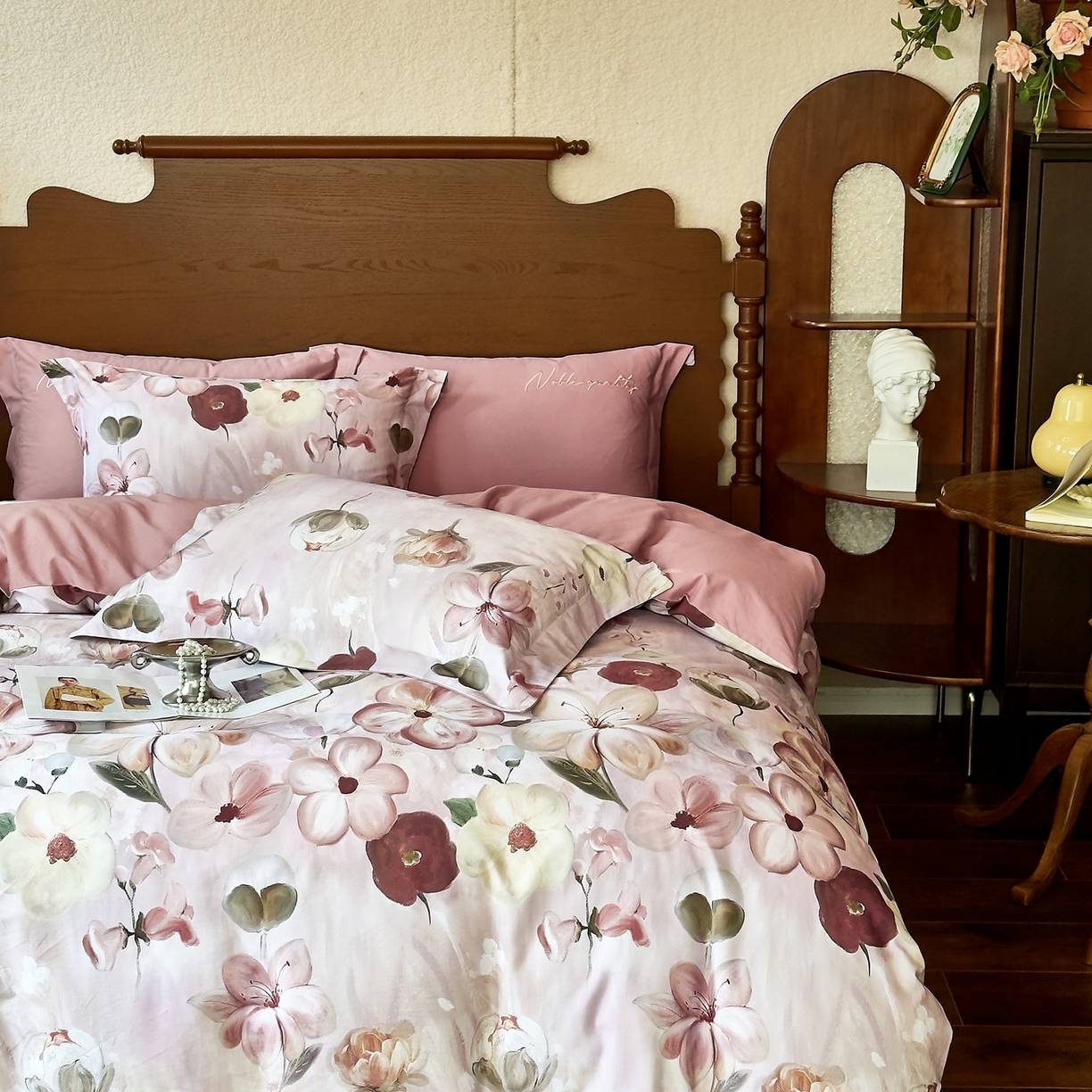 91家纺网 家纺一手货源 找家纺 由丽家纺 2025新款亲肤全棉纯棉磨毛印加绣四件套 鸢香-豆沙