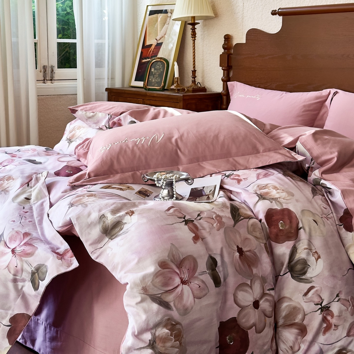 91家纺网 家纺一手货源 找家纺 由丽家纺 2025新款亲肤全棉纯棉磨毛印加绣四件套 鸢香-豆沙