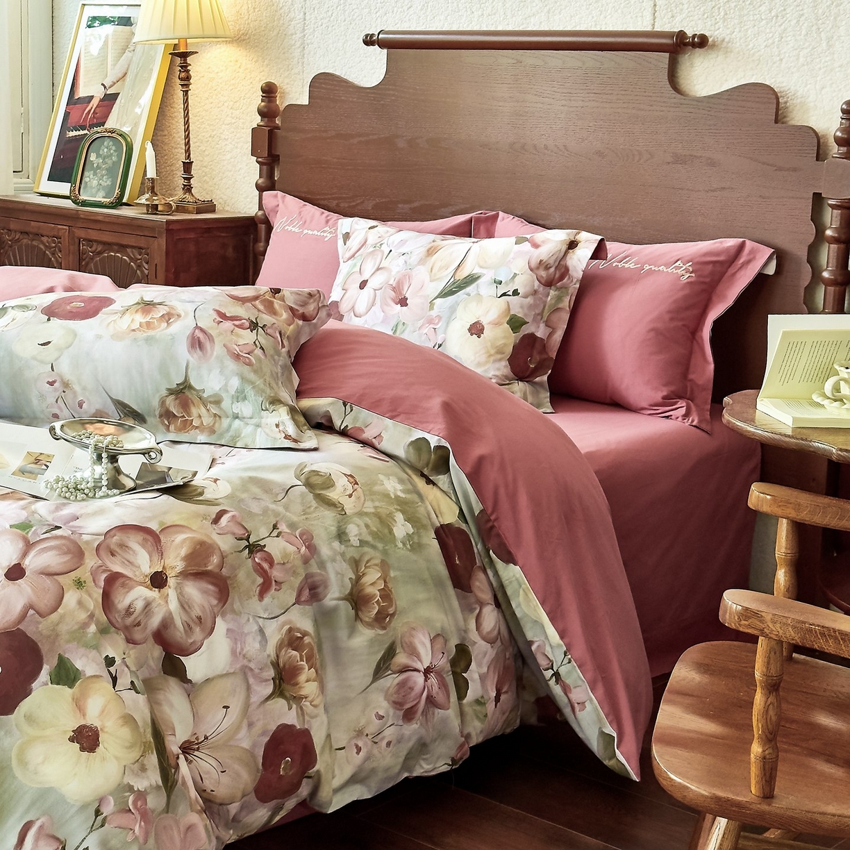 由丽家纺 2025新款亲肤全棉纯棉磨毛印加绣四件套 鸢香-红