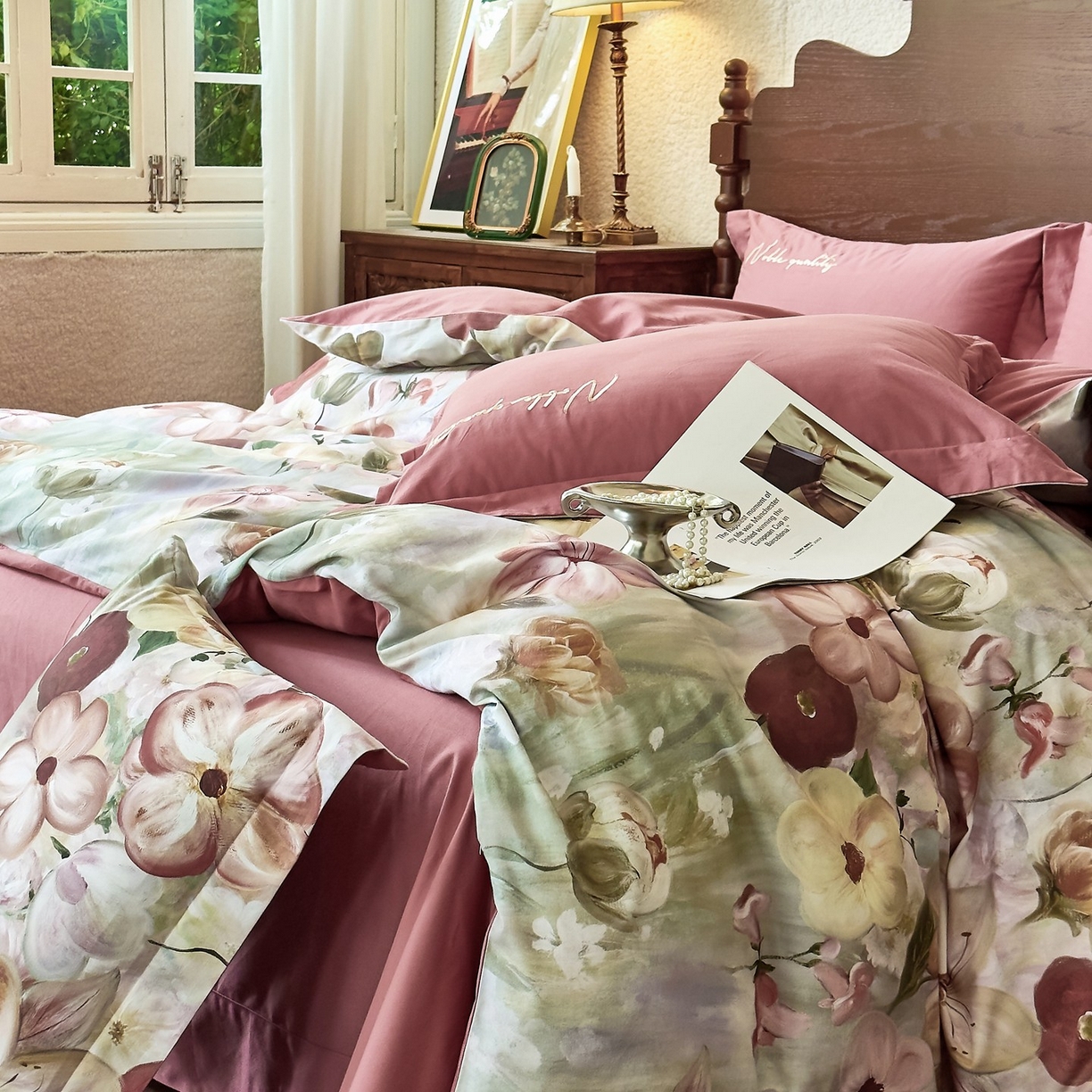 91家纺网 家纺一手货源 找家纺 由丽家纺 2025新款亲肤全棉纯棉磨毛印加绣四件套 鸢香-红