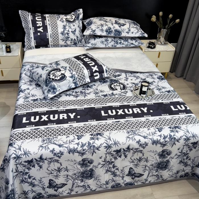 91家纺网 家纺一手货源 找家纺 梵克保罗 2025新款冰丝凉席床单款凉席三件套 凝夜