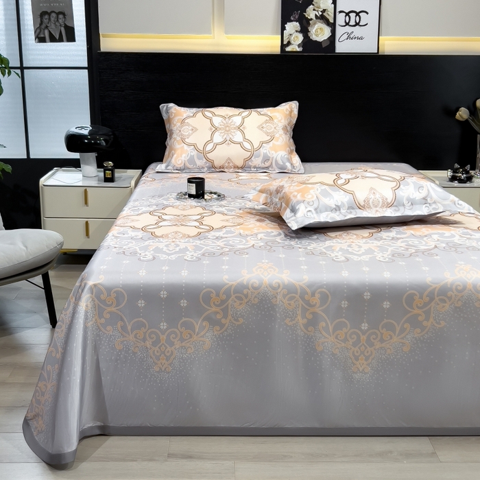 91家纺网 家纺一手货源 找家纺 梵克保罗 2025新款冰丝凉席床单款凉席三件套 欧诺拉