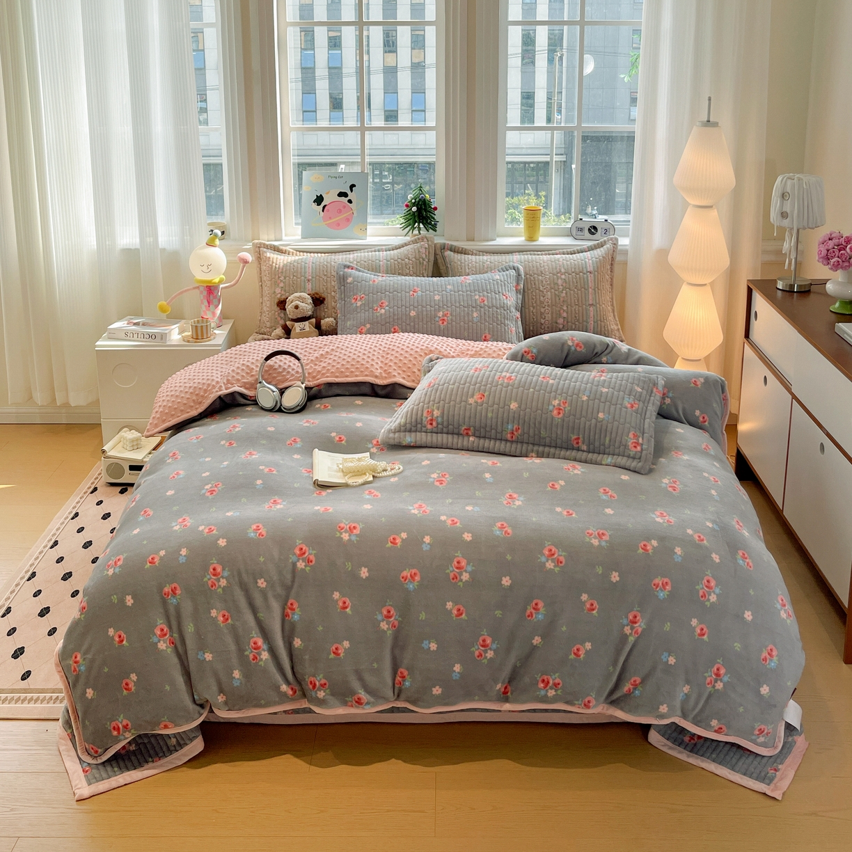 91家纺网 家纺一手货源 找家纺 元熙 2025新款印花小清新韩国绒牛奶绒豆豆床盖四件套 田园小花
