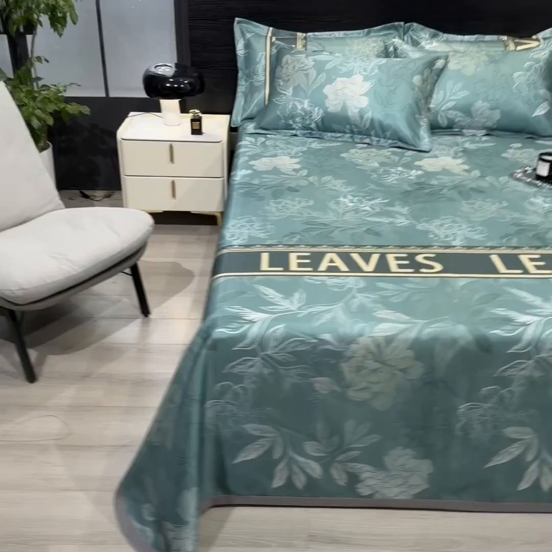 91家纺网 家纺一手货源 找家纺 梵克保罗 2025新款冰丝凉席床单款凉席三件套 森林幻境