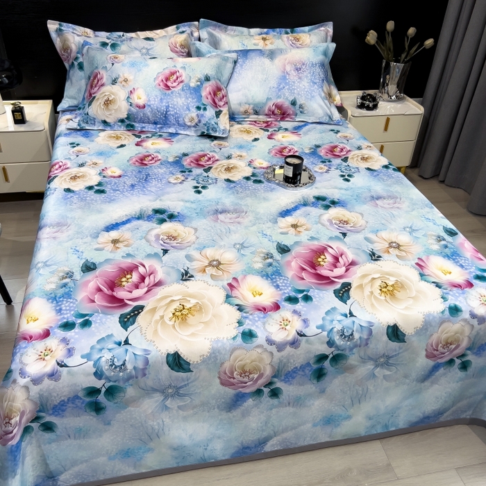 91家纺网 家纺一手货源 找家纺 梵克保罗 2025新款冰丝凉席床单款凉席三件套 盛夏