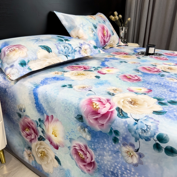 91家纺网 家纺一手货源 找家纺 梵克保罗 2025新款冰丝凉席床单款凉席三件套 盛夏