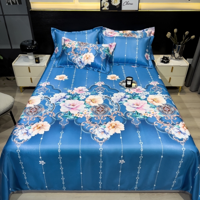 91家纺网 家纺一手货源 找家纺 梵克保罗 2025新款冰丝凉席床单款凉席三件套 苏叶