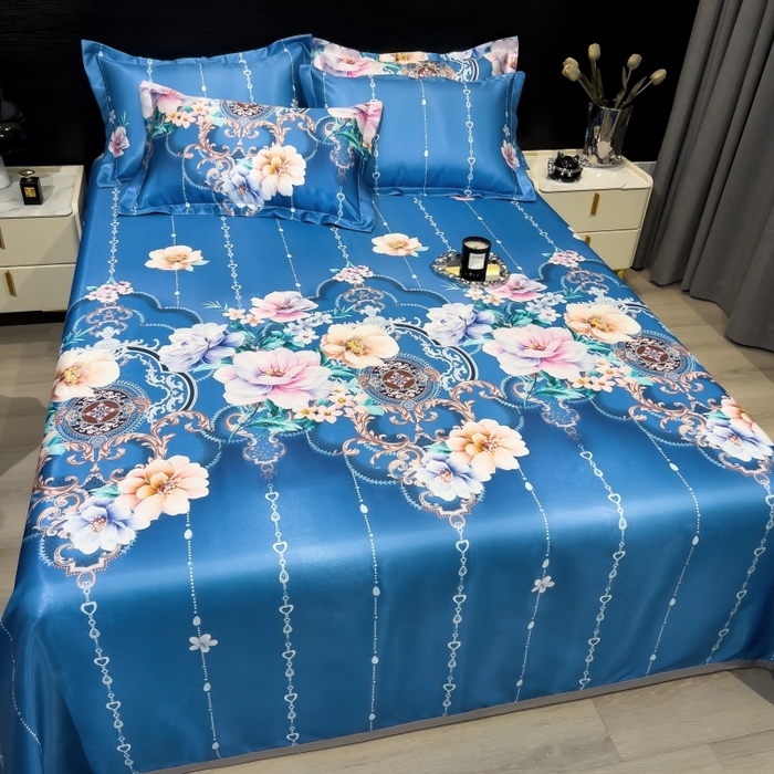 91家纺网 家纺一手货源 找家纺 梵克保罗 2025新款冰丝凉席床单款凉席三件套 苏叶