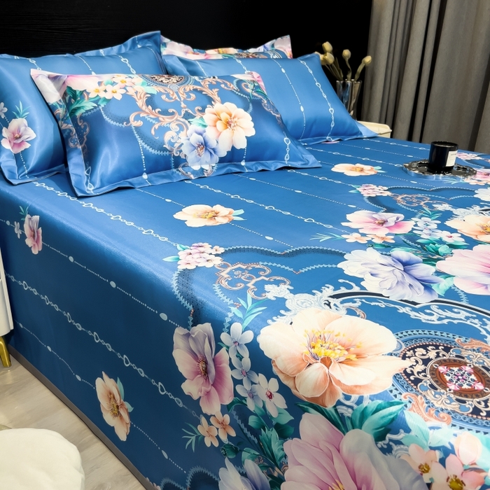 91家纺网 家纺一手货源 找家纺 梵克保罗 2025新款冰丝凉席床单款凉席三件套 苏叶