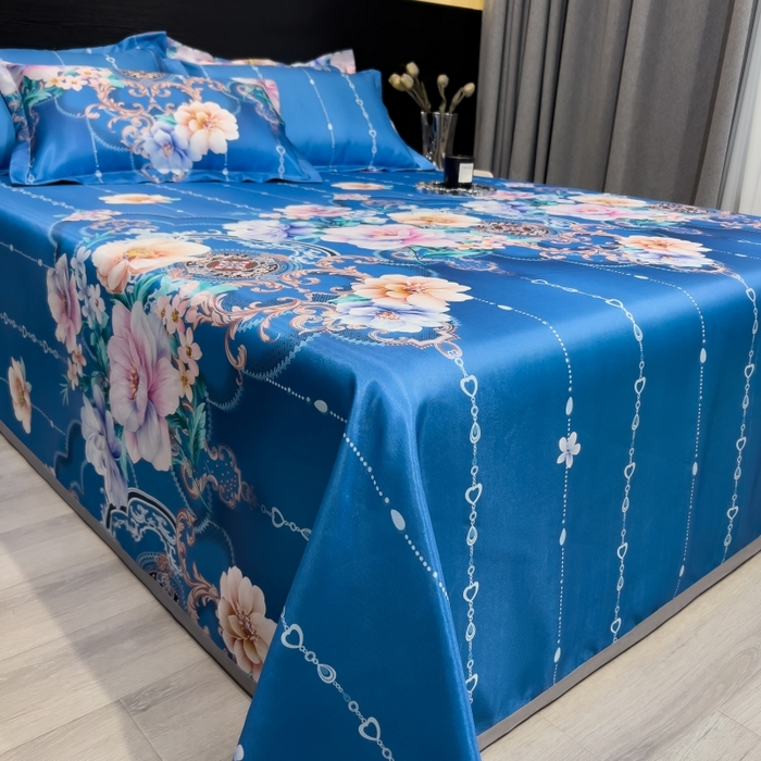 91家纺网 家纺一手货源 找家纺 梵克保罗 2025新款冰丝凉席床单款凉席三件套 苏叶