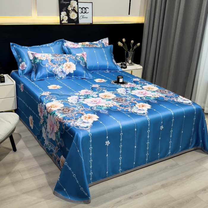 91家纺网 家纺一手货源 找家纺 梵克保罗 2025新款冰丝凉席床单款凉席三件套 苏叶