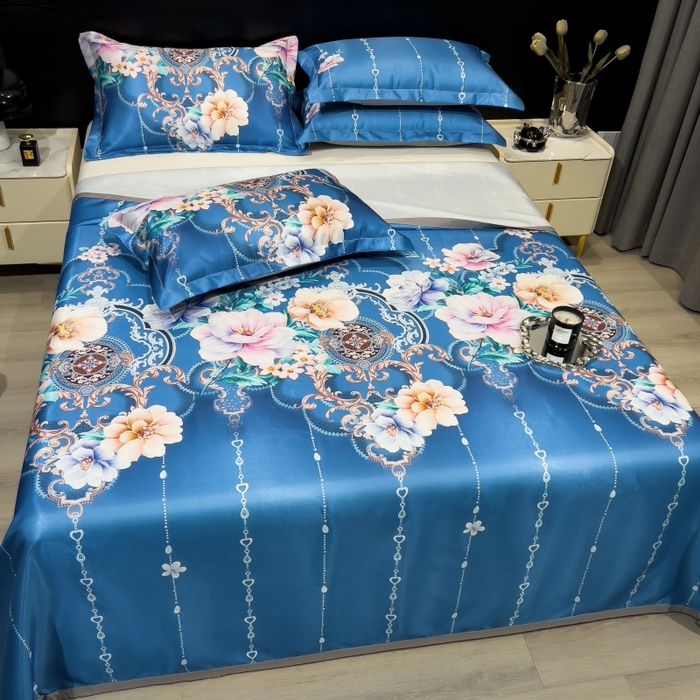 91家纺网 家纺一手货源 找家纺 梵克保罗 2025新款冰丝凉席床单款凉席三件套 苏叶