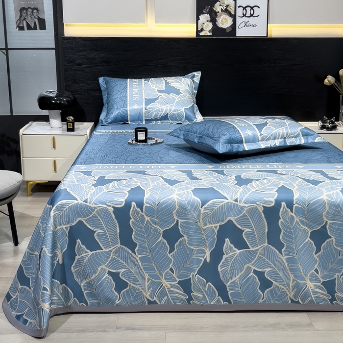 91家纺网 家纺一手货源 找家纺 梵克保罗 2025新款冰丝凉席床单款凉席三件套 天堂鸟