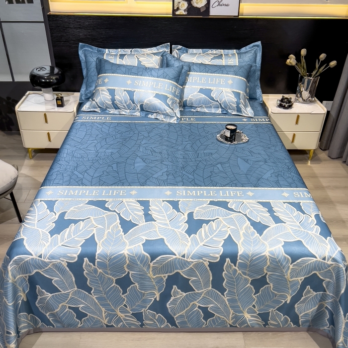 91家纺网 家纺一手货源 找家纺 梵克保罗 2025新款冰丝凉席床单款凉席三件套 天堂鸟