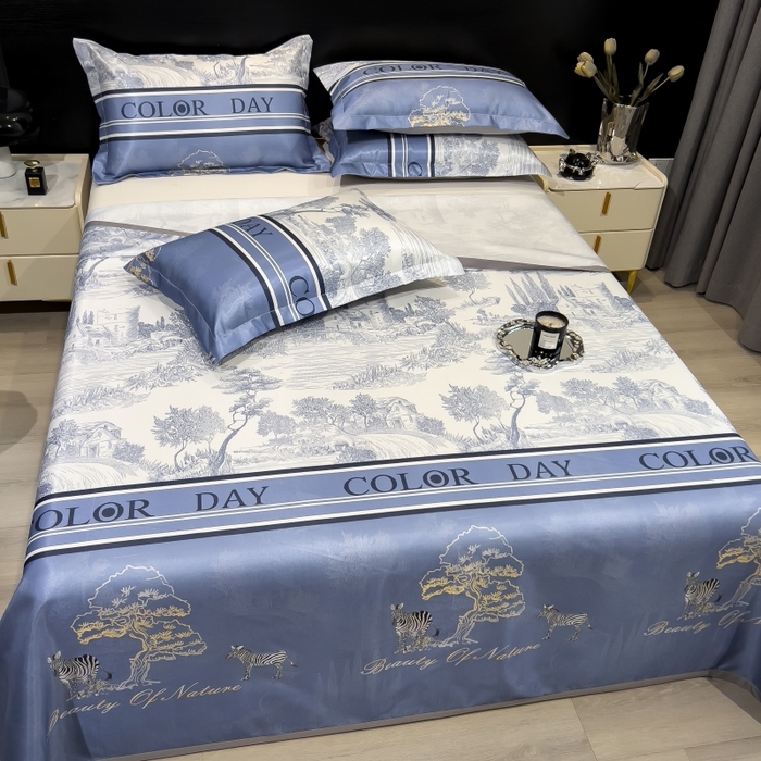 91家纺网 家纺一手货源 找家纺 梵克保罗 2025新款冰丝凉席床单款凉席三件套 梧桐