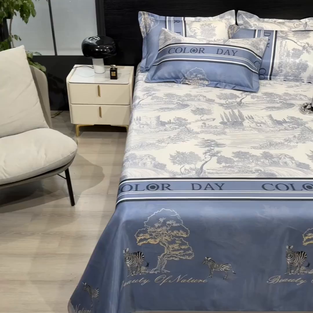 91家纺网 家纺一手货源 找家纺 梵克保罗 2025新款冰丝凉席床单款凉席三件套 梧桐