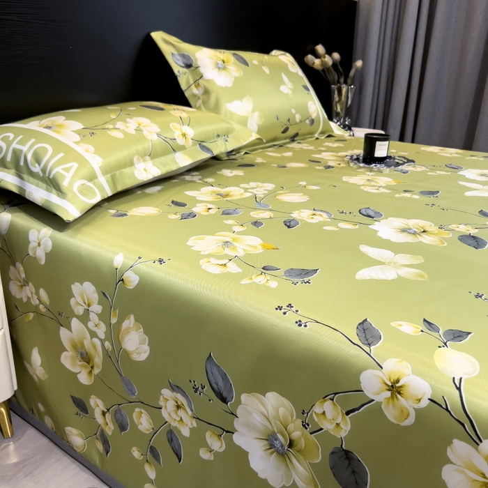 91家纺网 家纺一手货源 找家纺 梵克保罗 2025新款冰丝凉席床单款凉席三件套 小树梨