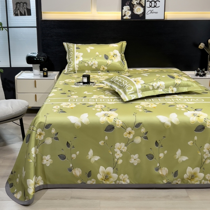 91家纺网 家纺一手货源 找家纺 梵克保罗 2025新款冰丝凉席床单款凉席三件套 小树梨