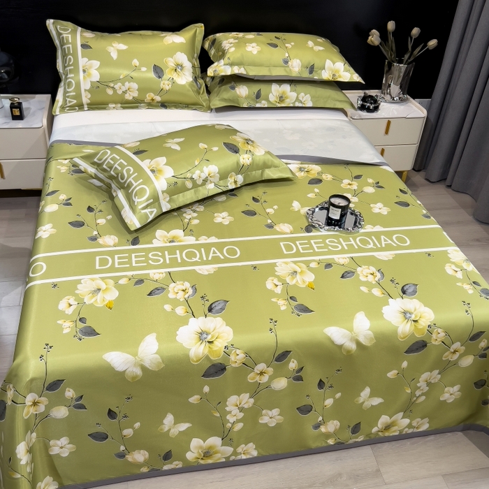 91家纺网 家纺一手货源 找家纺 梵克保罗 2025新款冰丝凉席床单款凉席三件套 小树梨