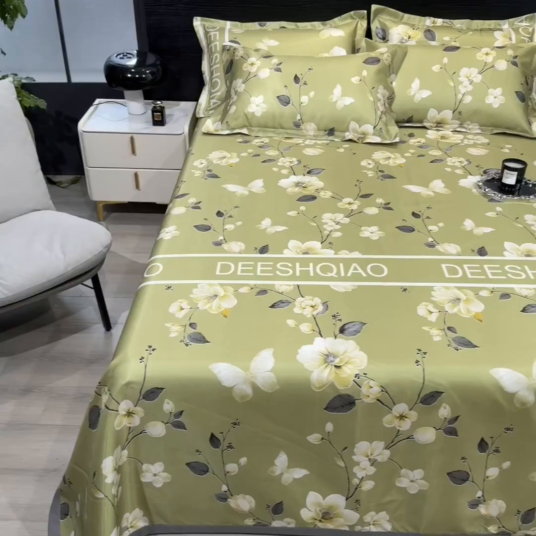 91家纺网 家纺一手货源 找家纺 梵克保罗 2025新款冰丝凉席床单款凉席三件套 小树梨