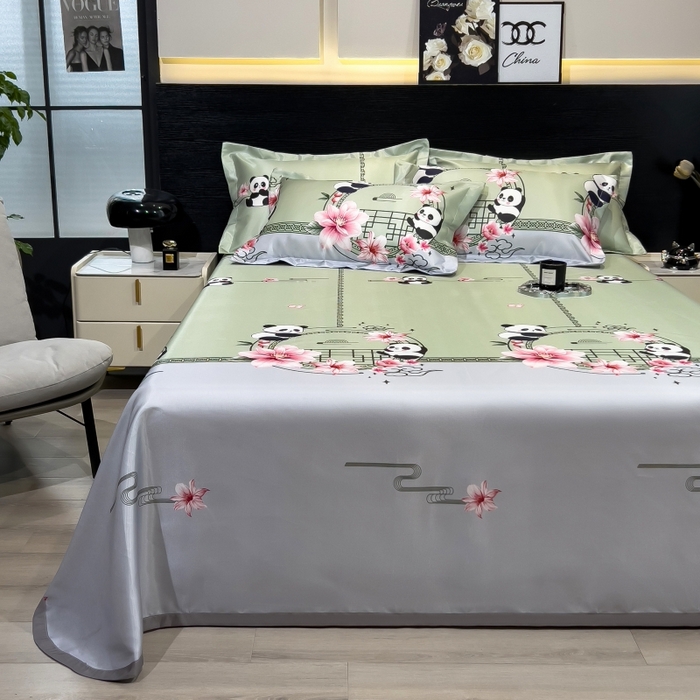 91家纺网 家纺一手货源 找家纺 梵克保罗 2025新款冰丝凉席床单款凉席三件套 熊猫