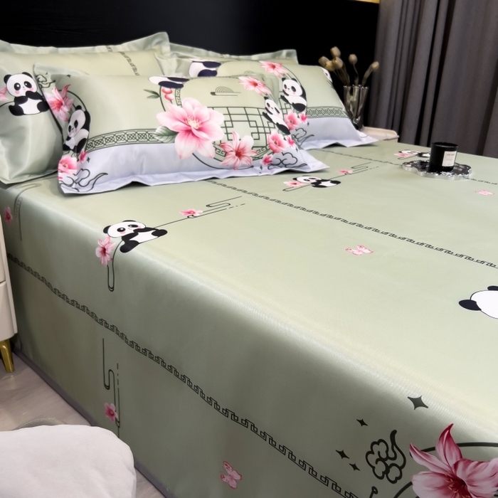 91家纺网 家纺一手货源 找家纺 梵克保罗 2025新款冰丝凉席床单款凉席三件套 熊猫