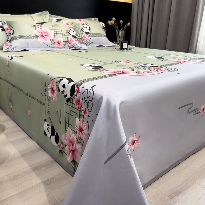 91家纺网 家纺一手货源 找家纺 梵克保罗 2025新款冰丝凉席床单款凉席三件套 熊猫