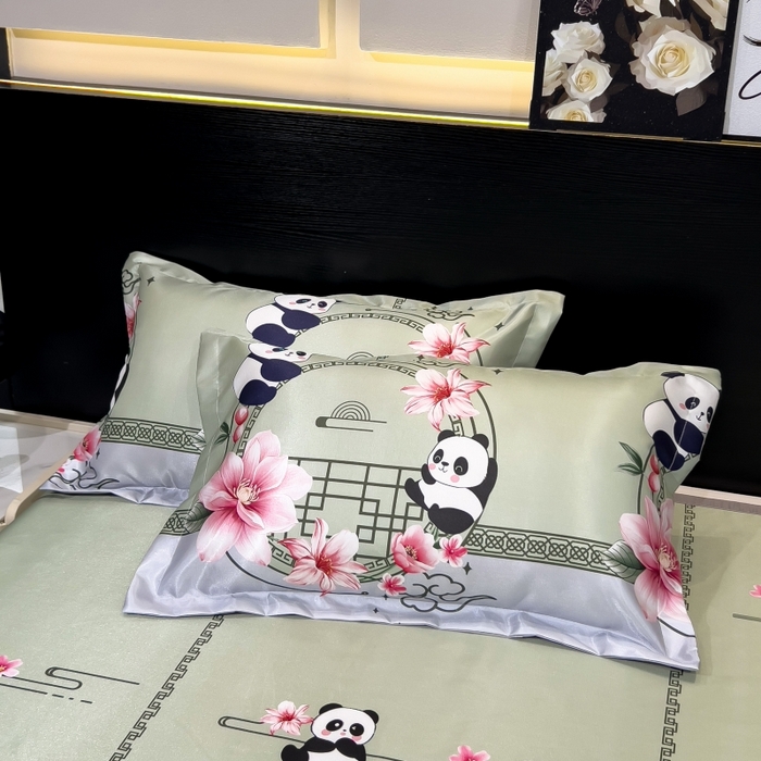 91家纺网 家纺一手货源 找家纺 梵克保罗 2025新款冰丝凉席床单款凉席三件套 熊猫