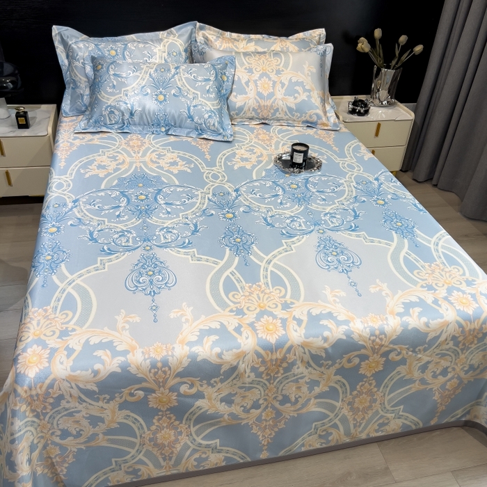 91家纺网 家纺一手货源 找家纺 梵克保罗 2025新款冰丝凉席床单款凉席三件套 尤娜